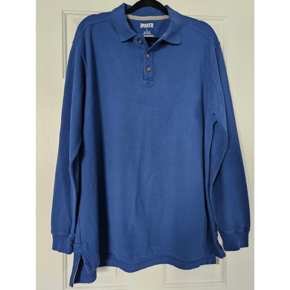 Men's Duluth Polo Shirt Long Sleeve Royal Blue Reinforced Armpits Size Large